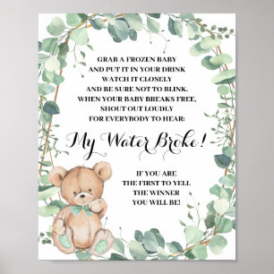 Affiche Ours Green My Water Broke Baby shower Jeu