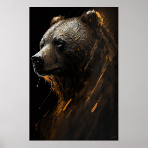 Affiche Ours Grizzli Portrait Animal Nature Faune Art