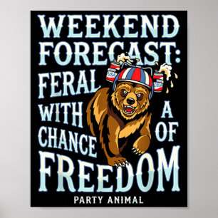 Affiche Ours grizzly drôle patriotique été liberté rétro