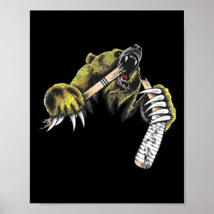 Affiche Ours Grizzly Éclatant Bien Que Mordant Bâton De Ho