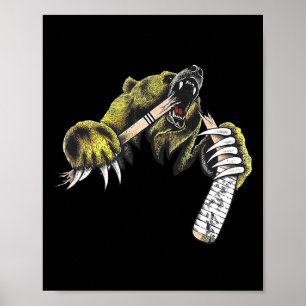 Affiche Ours Grizzly Éclatant Bien Que Mordant Bâton de Ho