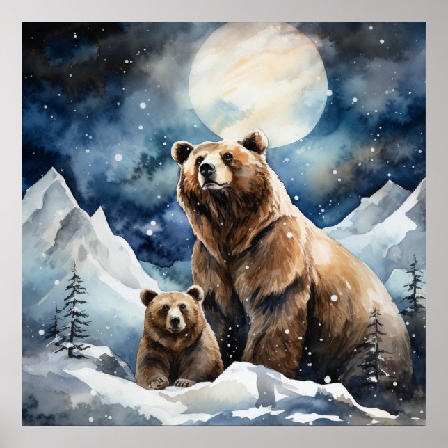 Affiche Ours Grizzly et Bébé (Devant)
