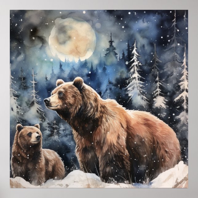 Affiche Ours Grizzly et Bébé (Devant)