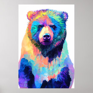 Affiche Ours Grizzly nature sauvage Couleurs animales Art 