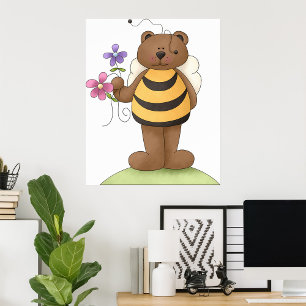 Affiche Ours habillé en Bumblebee avec Fleurs