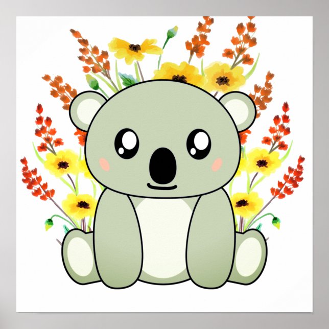 Affiche Ours Koala mignon avec fleurs (Devant)