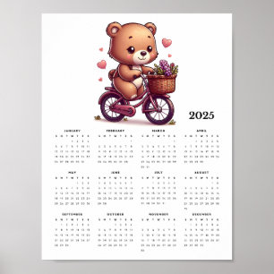 Affiche Ours lunaire à vélo 2025 Calendrier mural