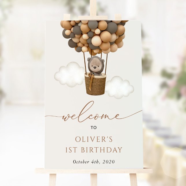 Affiche Ours mignon, Ballons Brown, Bienvenue pour le prem (Créateur téléchargé)