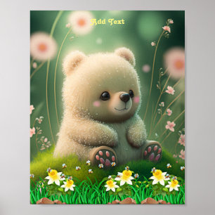 Affiche Ours Mignon dans le Jardin Abeille à Miel Art Mura