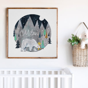 Affiche Ours montagnes hivernales lune 