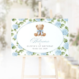 Affiche Ours, Nœud, Fleurs Bleues, Bienvenue pour le Premi