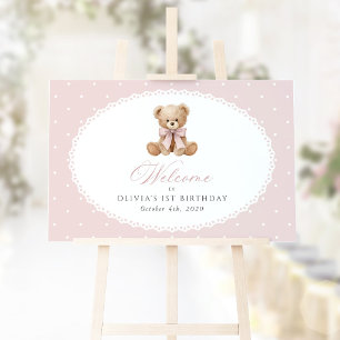 Affiche Ours, Nœud, Points roses, Bienvenue pour le premie