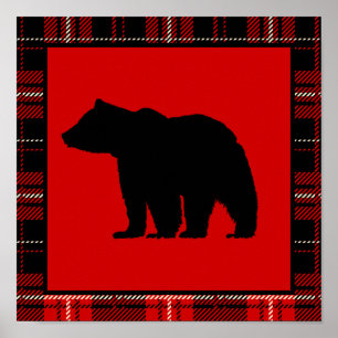 Affiche Ours noir, carreaux rouges