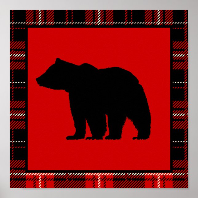 Affiche Ours noir, carreaux rouges (Devant)