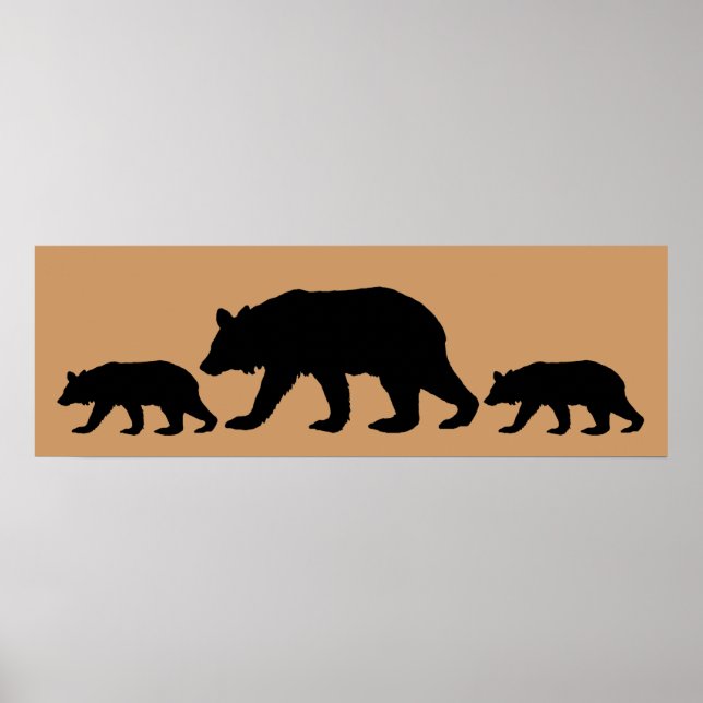 Affiche Ours noir & Cubs Silhouette (Devant)