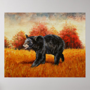 Affiche Ours noir en forêt d'automne