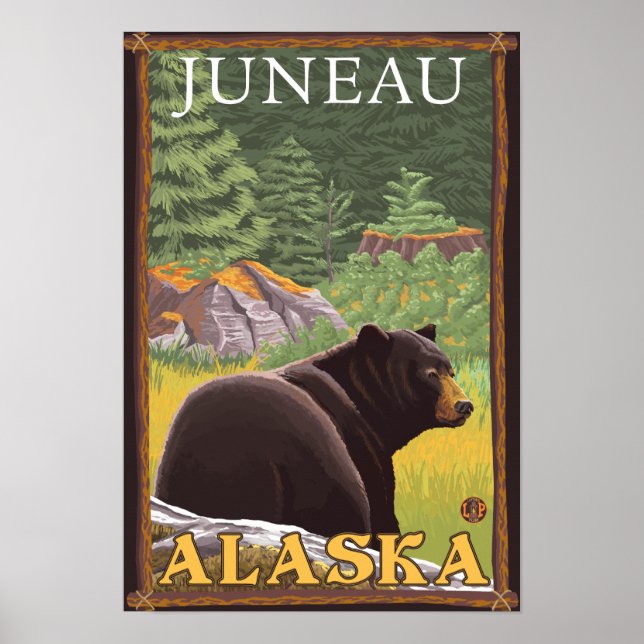 Affiche Ours noir en forêt - Juneau, Alaska (Devant)