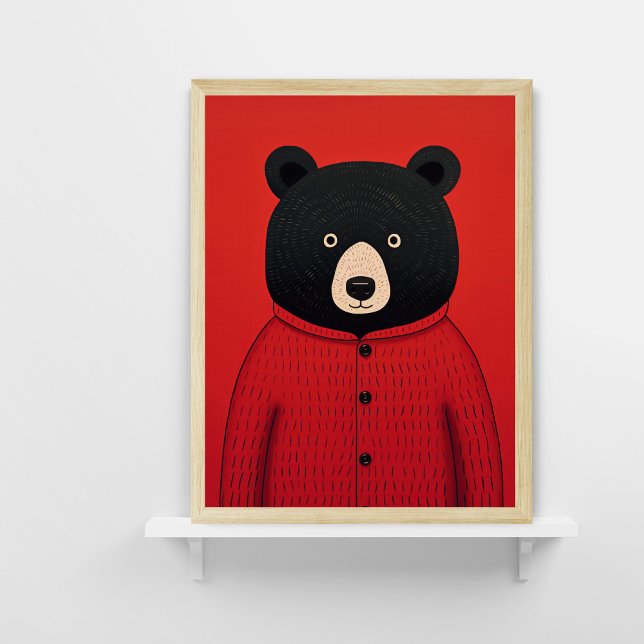 Affiche Ours noir Whimsical dans l'affiche Sweater rouge (Créateur téléchargé)
