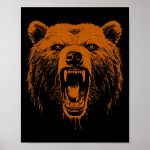 Affiche Ours orange en colère Ours grizzly randonnée campi