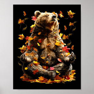 Affiche Ours Pacifique Feuilles D'automne Méditation Zen A