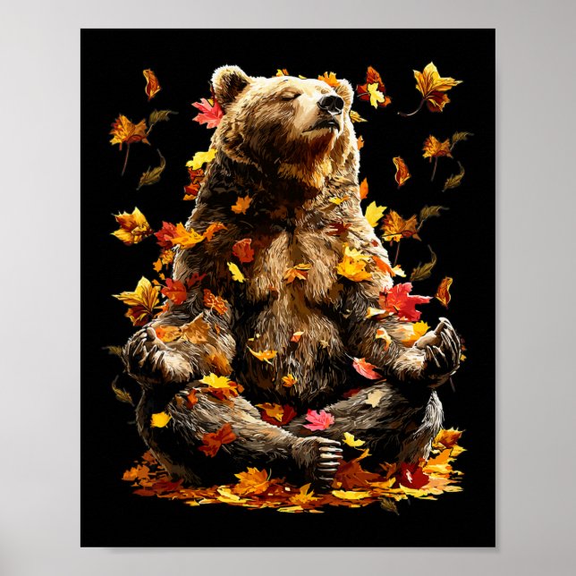 Affiche Ours Pacifique Feuilles D'automne Méditation Zen A (Devant)