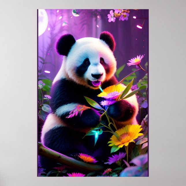 Affiche Ours Panda et Fleurs (Devant)