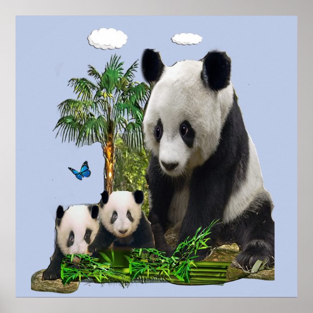 Affiche Ours panda et oursons (Devant)