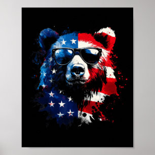 Affiche Ours Patriote Drapeau Américain Ours Grizzly 4 Jui