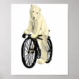 Affiche Ours polaire à vélo, ours amusant