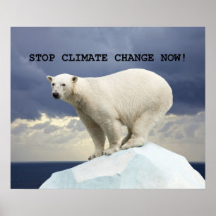 Affiche Ours Polaire Arrêtez le changement climatique main