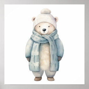 Affiche Ours polaire avec foulard et veste
