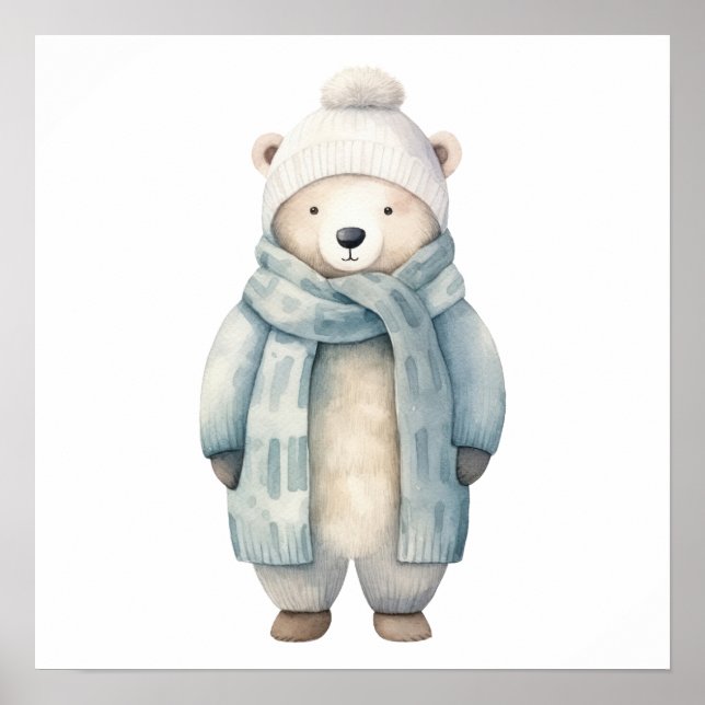 Affiche Ours polaire avec foulard et veste (Devant)
