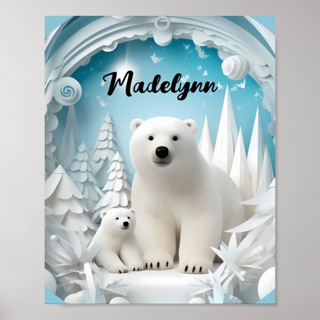 Affiche Ours polaire avec petit Océan Arctique Hiver blanc (Devant)