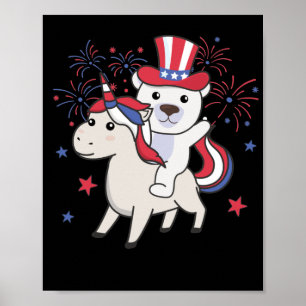 Affiche Ours Polaire Avec Unicorne Pour Le 4 Juillet