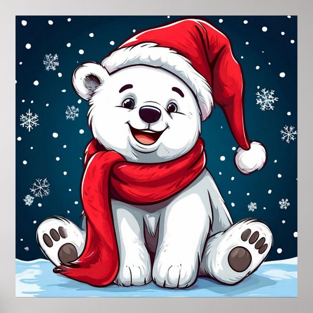 Affiche Ours polaire de dessin animé adorable avec un chap (Devant)