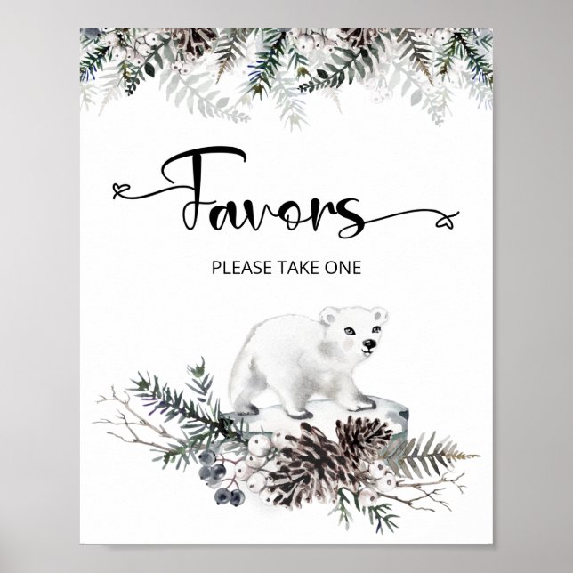 Affiche Ours polaire d'hiver baby shower Faveurs (Devant)
