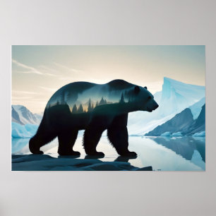 Affiche Ours polaire Double exposition Nature animale Natu