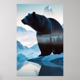 Affiche Ours polaire Double exposition Nature animale Natu