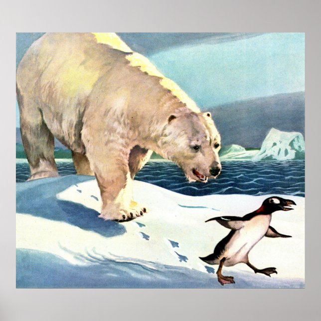 Affiche Ours polaire et pingouin des années 1940 (Devant)