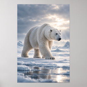 Affiche Ours polaire marchant à travers la glace arctique