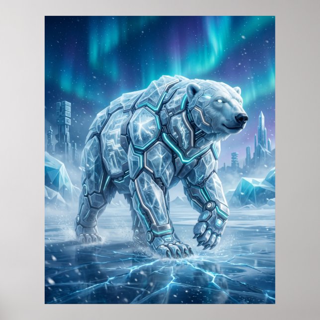 Affiche Ours Polaire Néon Grille Gelée (Devant)