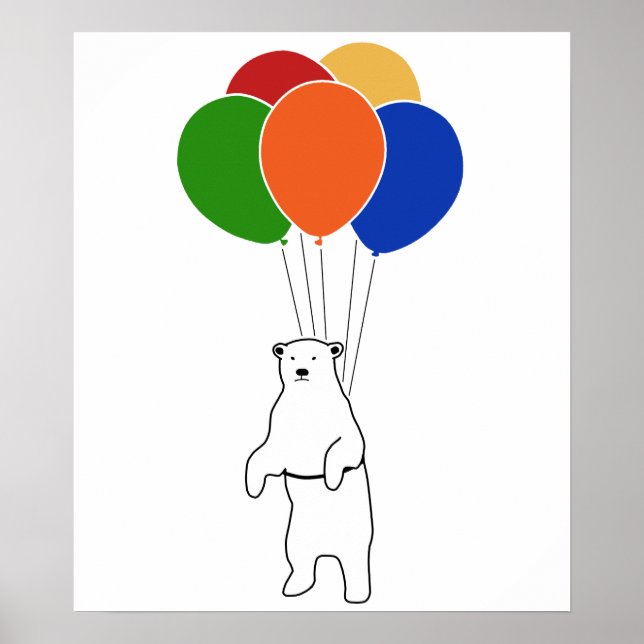 Affiche Ours polaire volant avec ballons d'anniversaire (Devant)