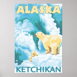 Affiche Ours polaires & Cub - Ketchikan, Alaska