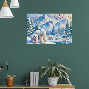 Affiche Ours polaires et peinture hivernale neige