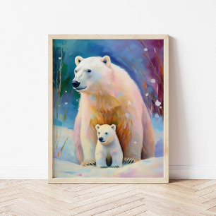 Affiche Ours Polaires Hiver Enneigé Art Moderne