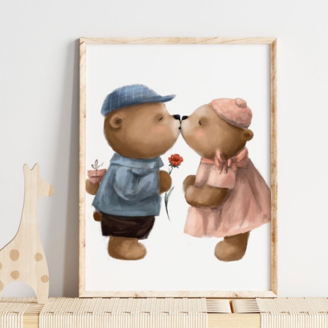 Affiche Ours qui s'embrassent en aquarelle mignonne | Impr (Créateur téléchargé)