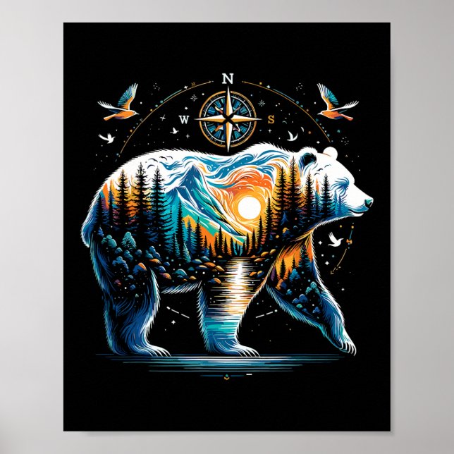 Affiche Ours randonnée Grizzly ours camping campeur  (Devant)