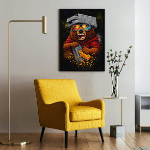 Affiche Ours Rétro Avec Chapeau Râpe à Fromage et Lunettes