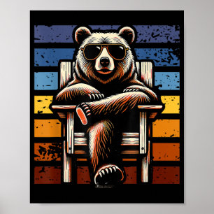 Affiche Ours Rétro Cool en Lunettes de Soleil 70s 80s 90s