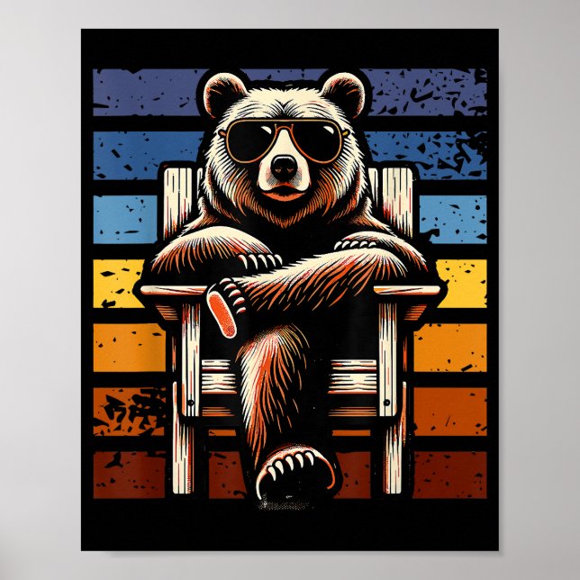 Affiche Ours Rétro Cool en Lunettes de Soleil 70s 80s 90s  (Devant)